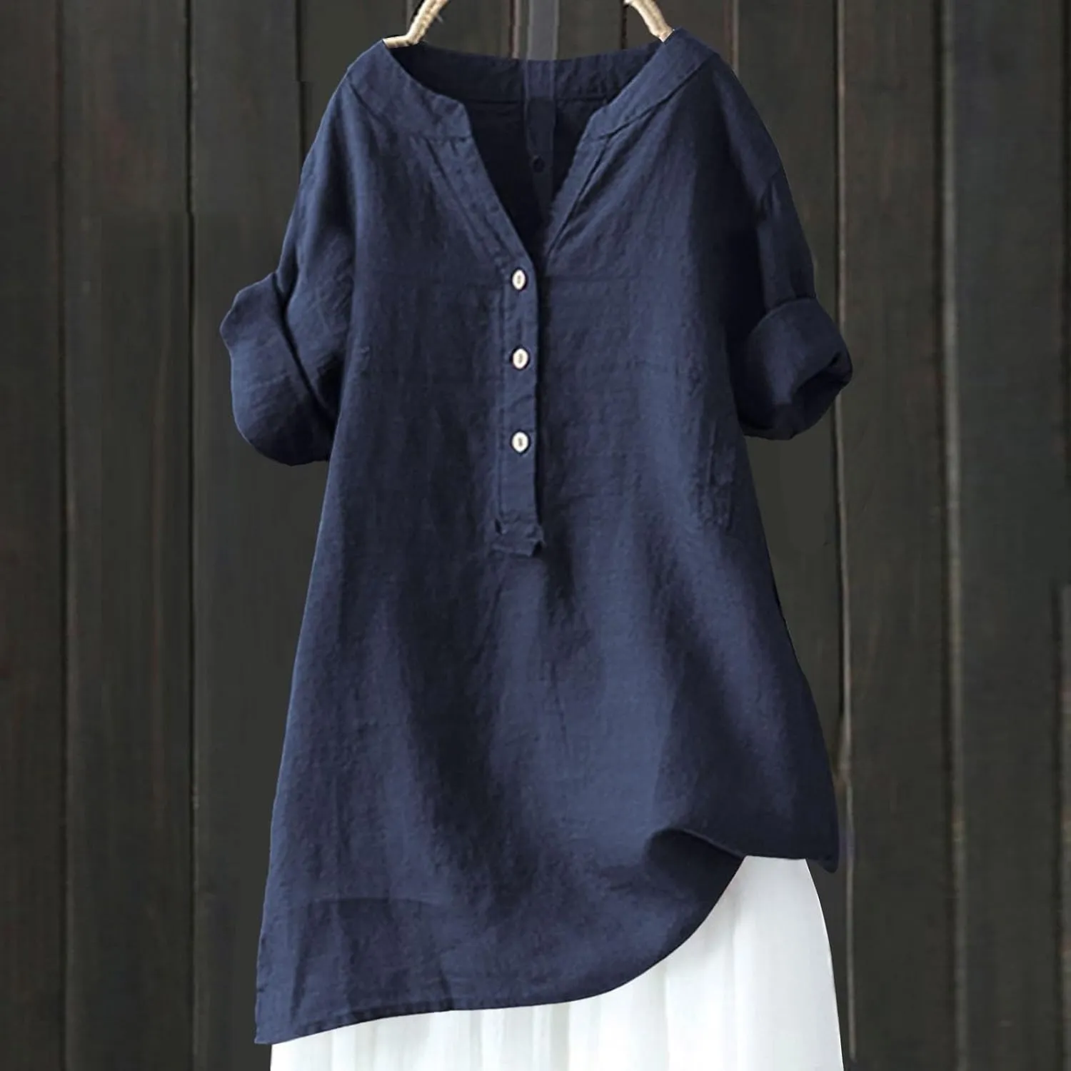 Womens Summer Tops 2025 Trendy Cotton Roll-Up Sleeve Shirts Dressy Casual Button V Neck Blouse Loose Gauze Top