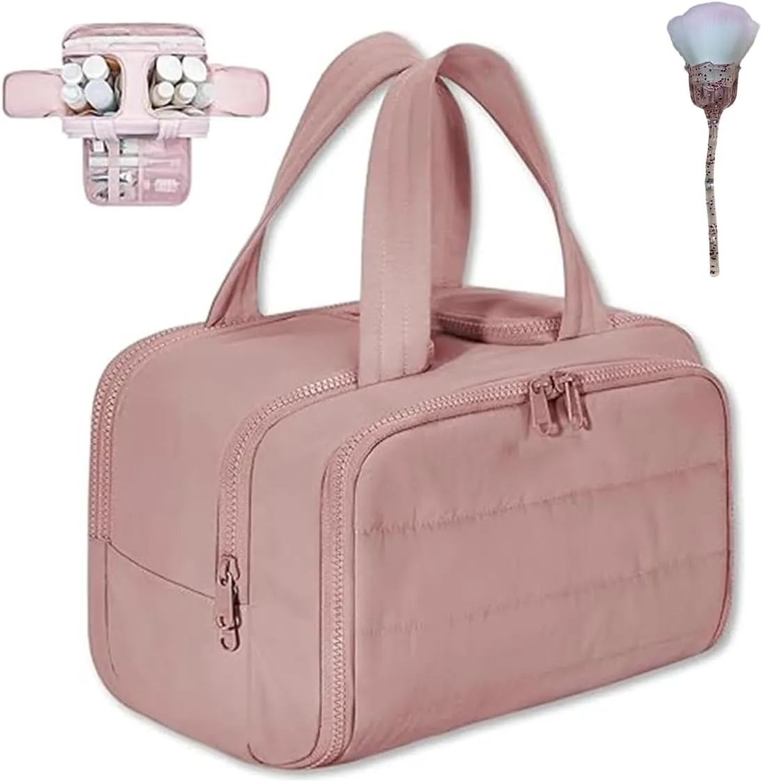 Women's Travel Cosmetic Bag,4-in-1 Waterproof Makeup Organizer,Large Capacity Hanging Toiletry Bag with Dividers
