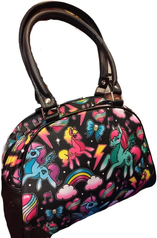 Women's Unicorn Bowler Bag Top-Handle Purse Faux Leather Handbag