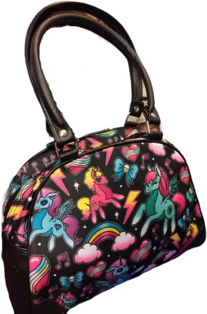 Women's Unicorn Bowler Bag Top-Handle Purse Faux Leather Handbag