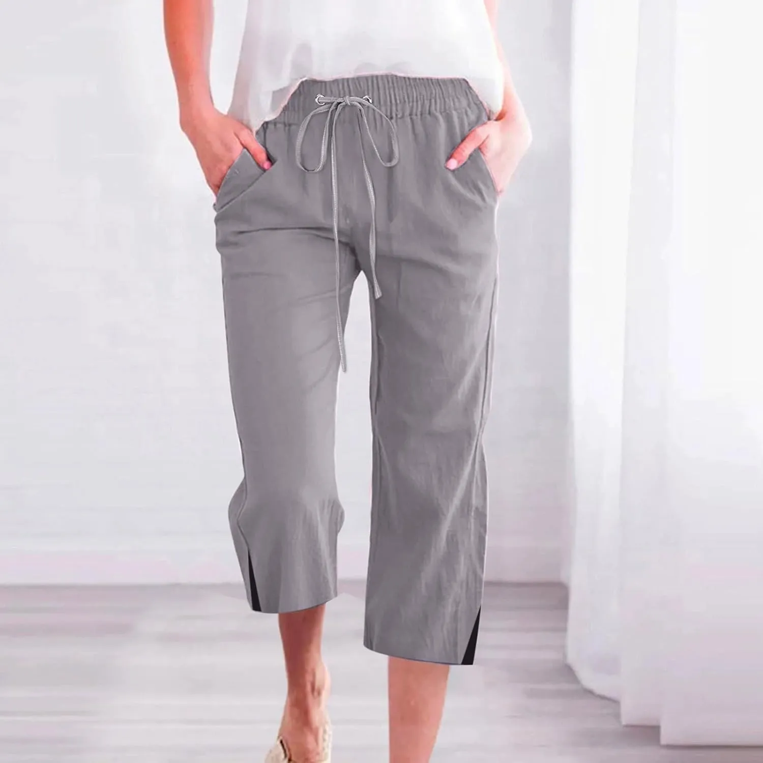 Womens Wide Leg Pants Womens Mid Rise Slim Fit Ultra Comfort with Motion Trouser Pant Cargo Capri Pants for Women
