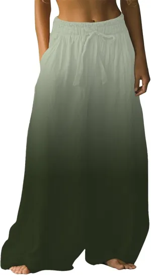 Womens Wide Leg Summer Pants Flowy Side Split Palazzo Beach Pants Boho High Waisted Trousers Vacation Outfits