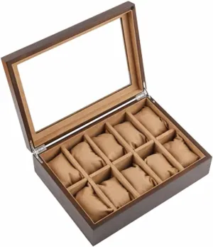 Wood Watch Storage Boxes Case with Window Pewter Veneer Mechanical Watch Display Organizer Holder Gift Cases (Color : Black) (Black)