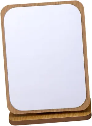 Wooden Table Mirror with Stand - Square Desk Vanity Mirror for Bedroom and Living Room Decor