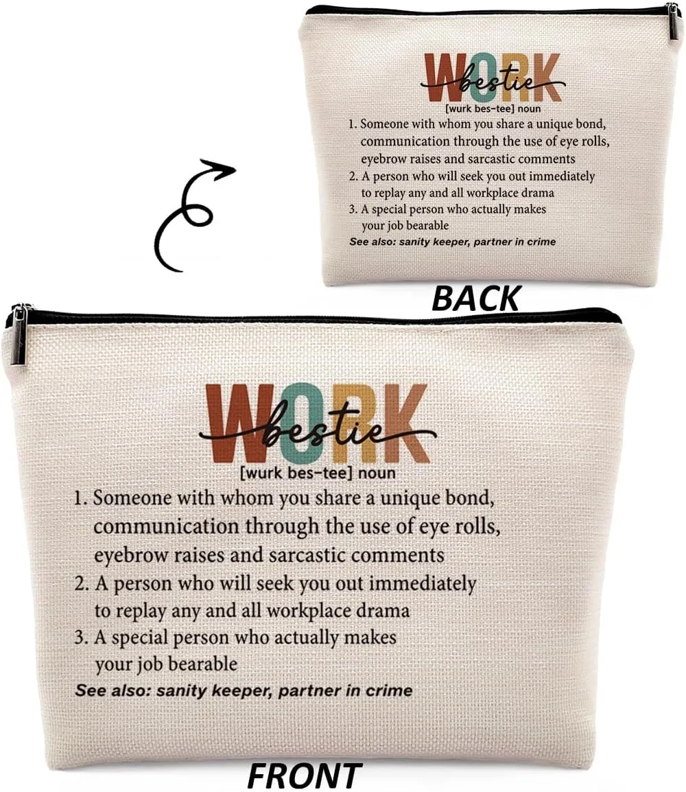 Work Bestie Gifts for Women Coworker Makeup Bag, Retirement Farewell Going Away Cosmetic Bag, Thank You Gift for Coworkers Makeup Bag for Purse, Work Bestie Definition Travel Bag