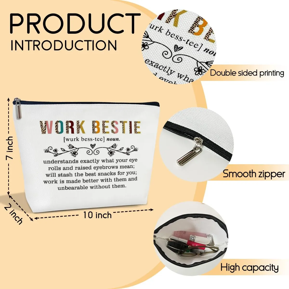 Work Bestie Makeup Bag for Women, Work Bestie Gift for Women Gift for Coworker Besties Going Away Gifts for Friends Colleague Thank You Gift Travel Toiletry Cosmetic Bag, Zipper Organizer Pouch -FS367