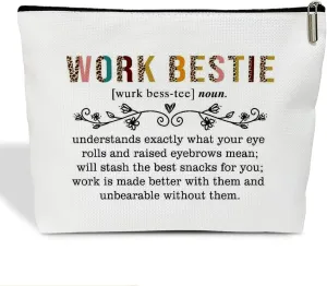 Work Bestie Makeup Bag for Women, Work Bestie Gift for Women Gift for Coworker Besties Going Away Gifts for Friends Colleague Thank You Gift Travel Toiletry Cosmetic Bag, Zipper Organizer Pouch -FS367