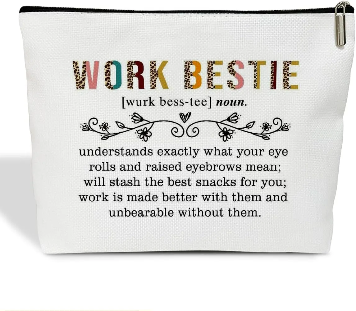 Work Bestie Makeup Bag for Women, Work Bestie Gift for Women Gift for Coworker Besties Going Away Gifts for Friends Colleague Thank You Gift Travel Toiletry Cosmetic Bag, Zipper Organizer Pouch -FS367