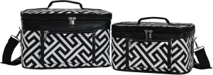 World Traveler Women's 2-Piece Cosmetic Case Set, Greek Key H Black White