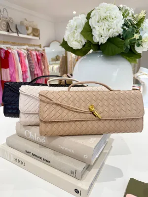 Woven Rectangle Envelope Gold Rod Fasten Clutch Bag (5 Colours)