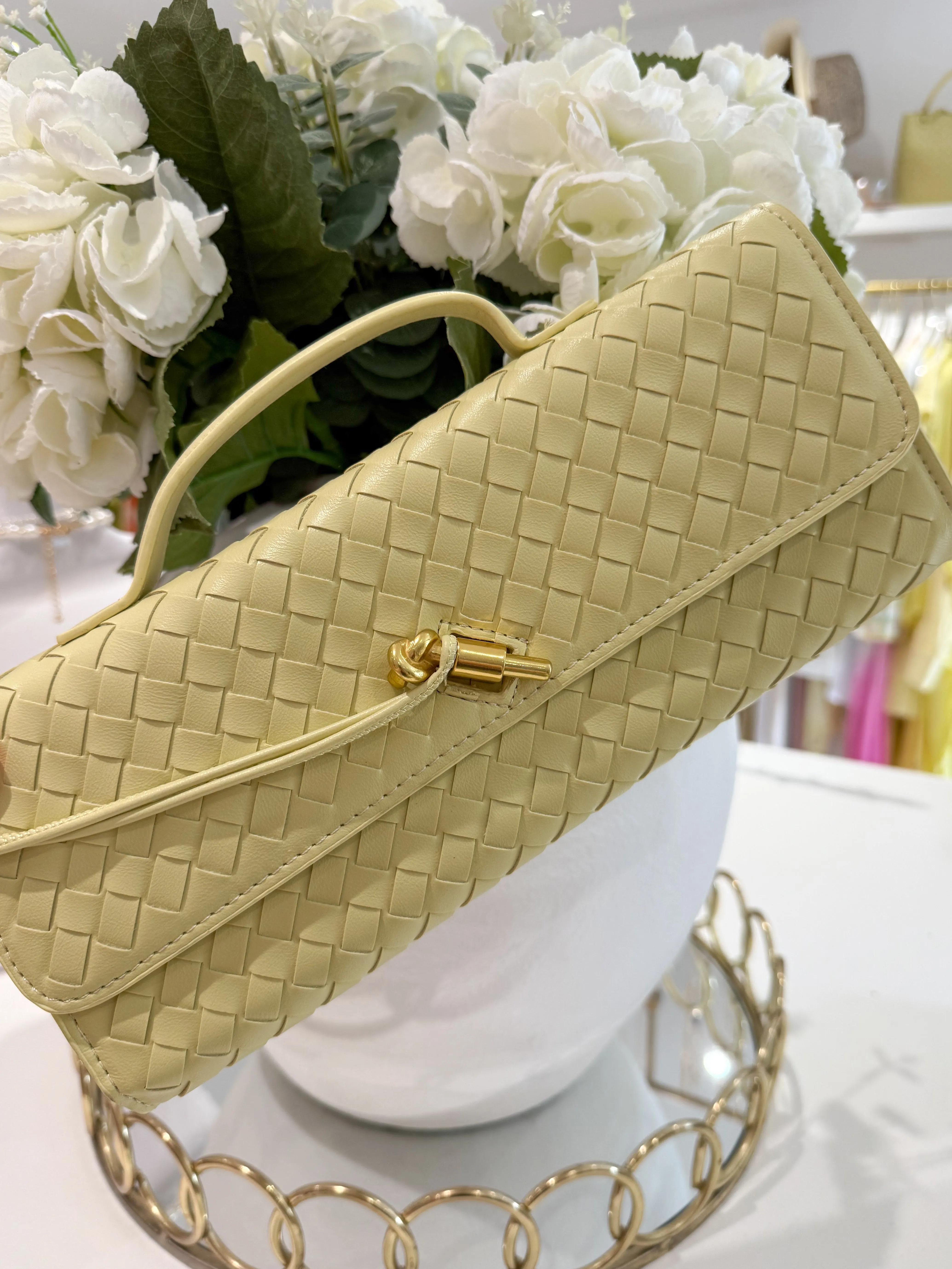 Woven Rectangle Envelope Gold Rod Fasten Clutch Bag (5 Colours)