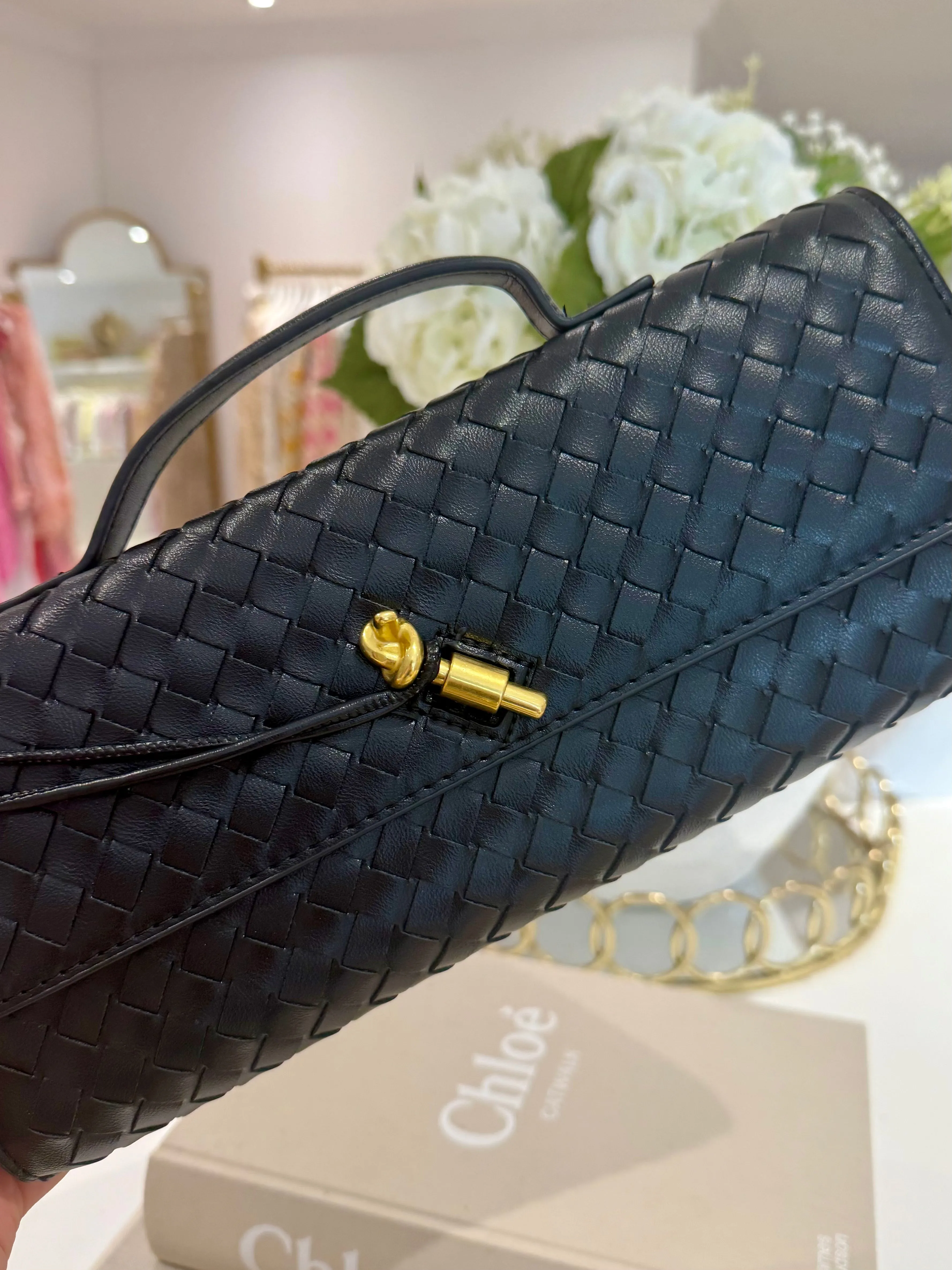 Woven Rectangle Envelope Gold Rod Fasten Clutch Bag (5 Colours)