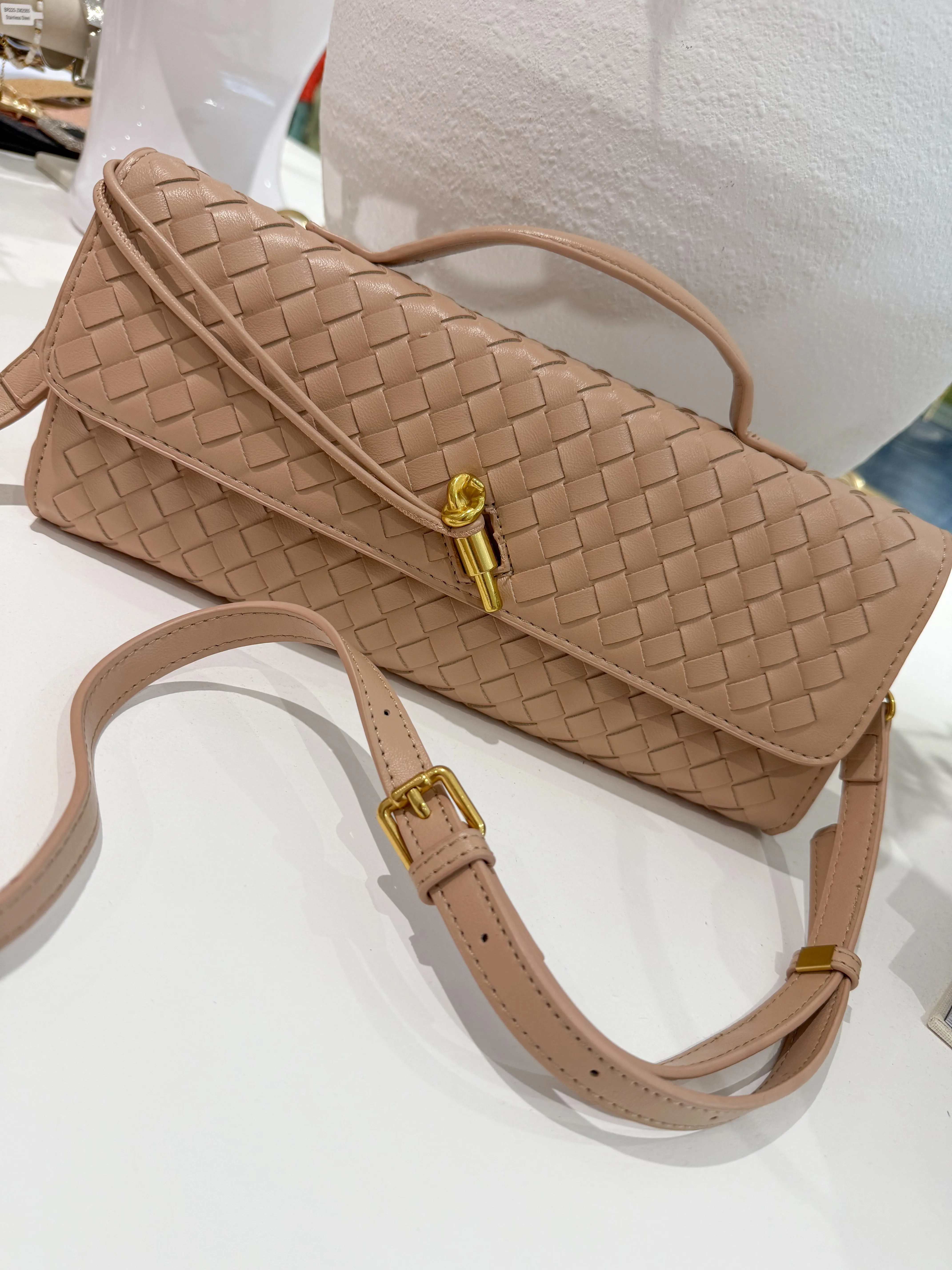 Woven Rectangle Envelope Gold Rod Fasten Clutch Bag (5 Colours)