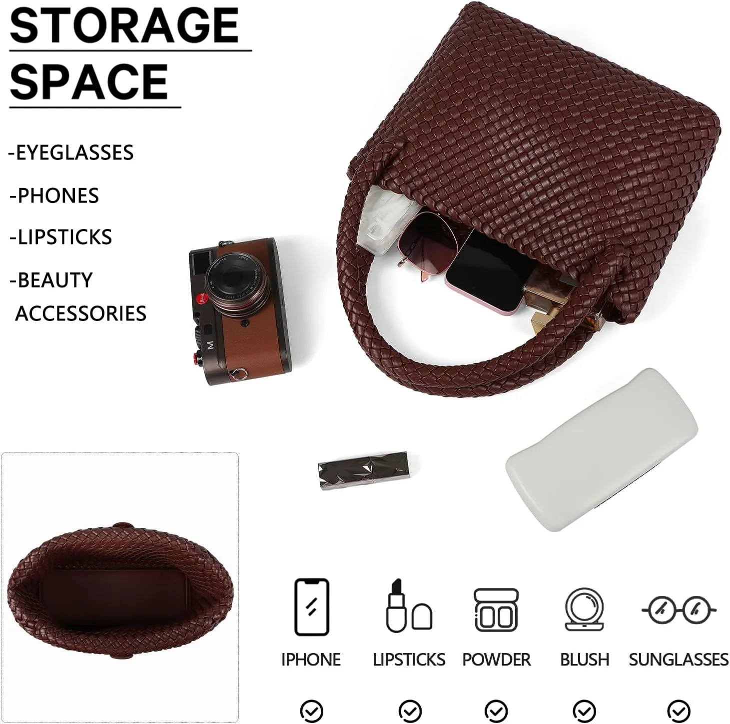 Woven Tote bag & Clutch Set for Women,-Birthday Gift Teachers, Beach Travel Bag with Magnetic Closure