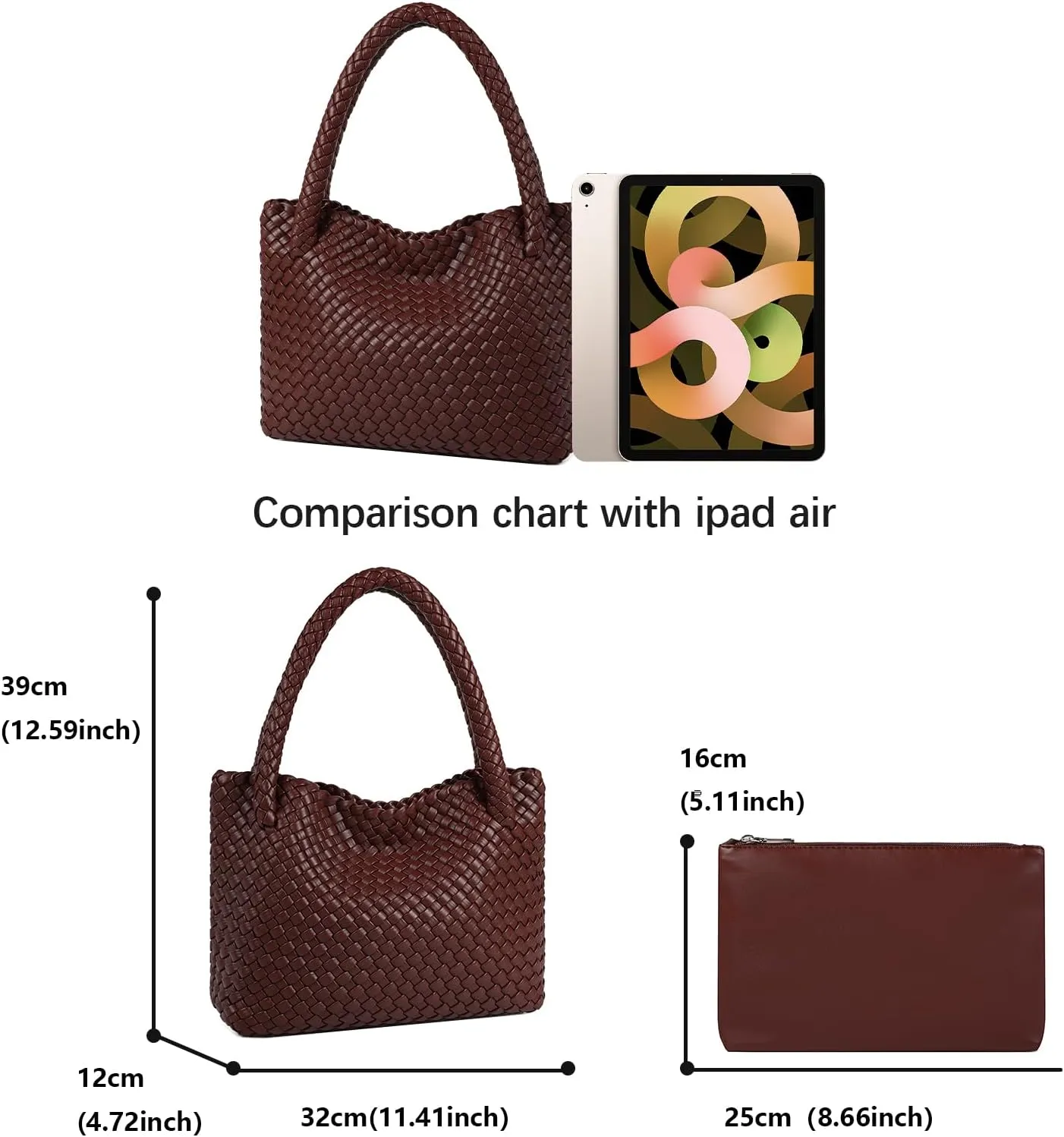 Woven Tote bag & Clutch Set for Women,-Birthday Gift Teachers, Beach Travel Bag with Magnetic Closure
