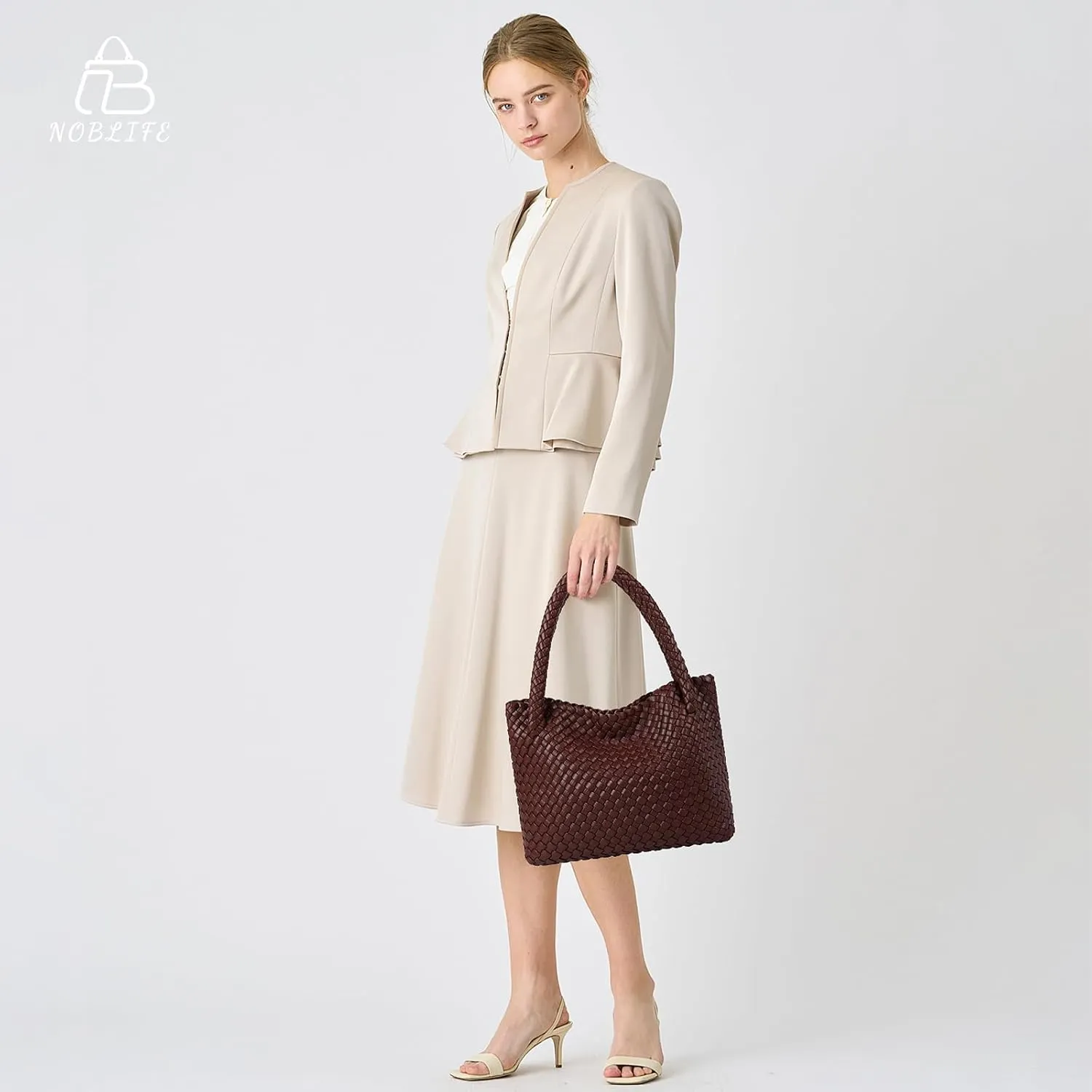 Woven Tote bag & Clutch Set for Women,-Birthday Gift Teachers, Beach Travel Bag with Magnetic Closure