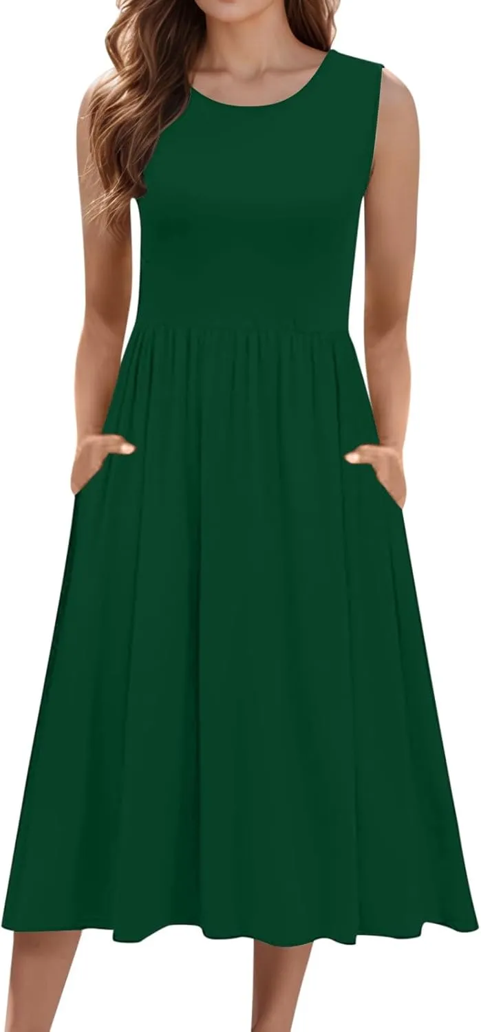 WYTong Women's Summer Tank Midi Dress 2025 Sleeveless Tank Midi Dresses with Pockets Casual A Line Flowy Dress