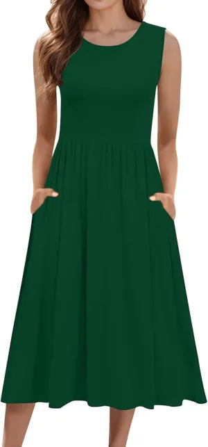 WYTong Women's Summer Tank Midi Dress 2025 Sleeveless Tank Midi Dresses with Pockets Casual A Line Flowy Dress