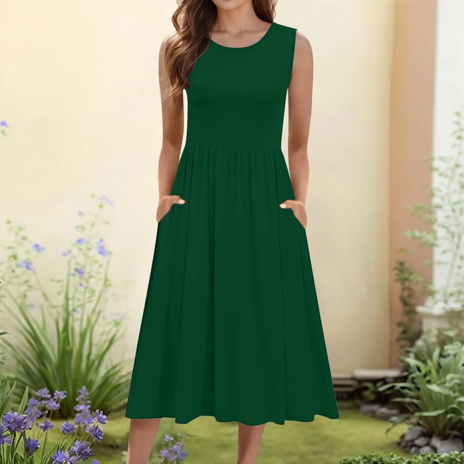 WYTong Women's Summer Tank Midi Dress 2025 Sleeveless Tank Midi Dresses with Pockets Casual A Line Flowy Dress