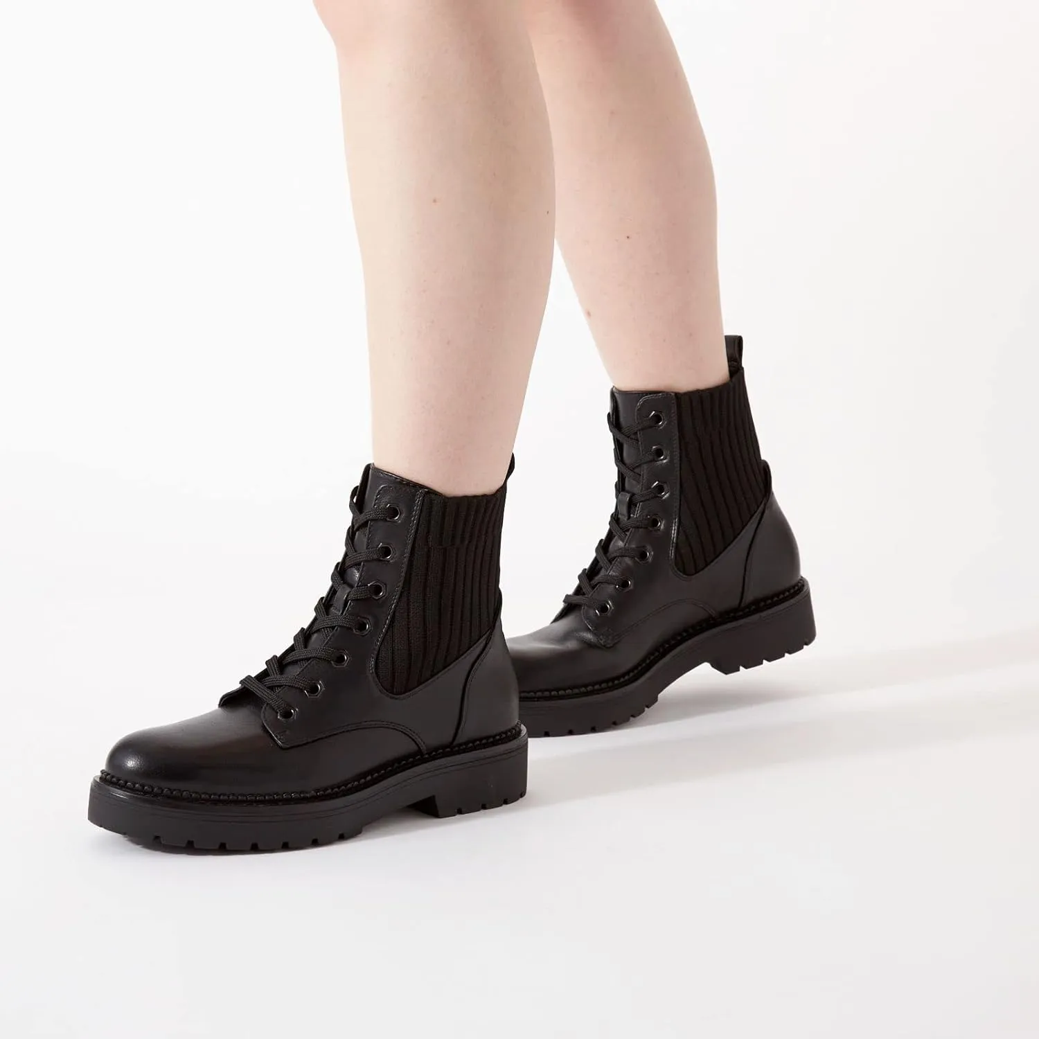 XAPPEAL Hannah - Women's Faux Leather Lace up Chunky Platform Combat Boot Black
