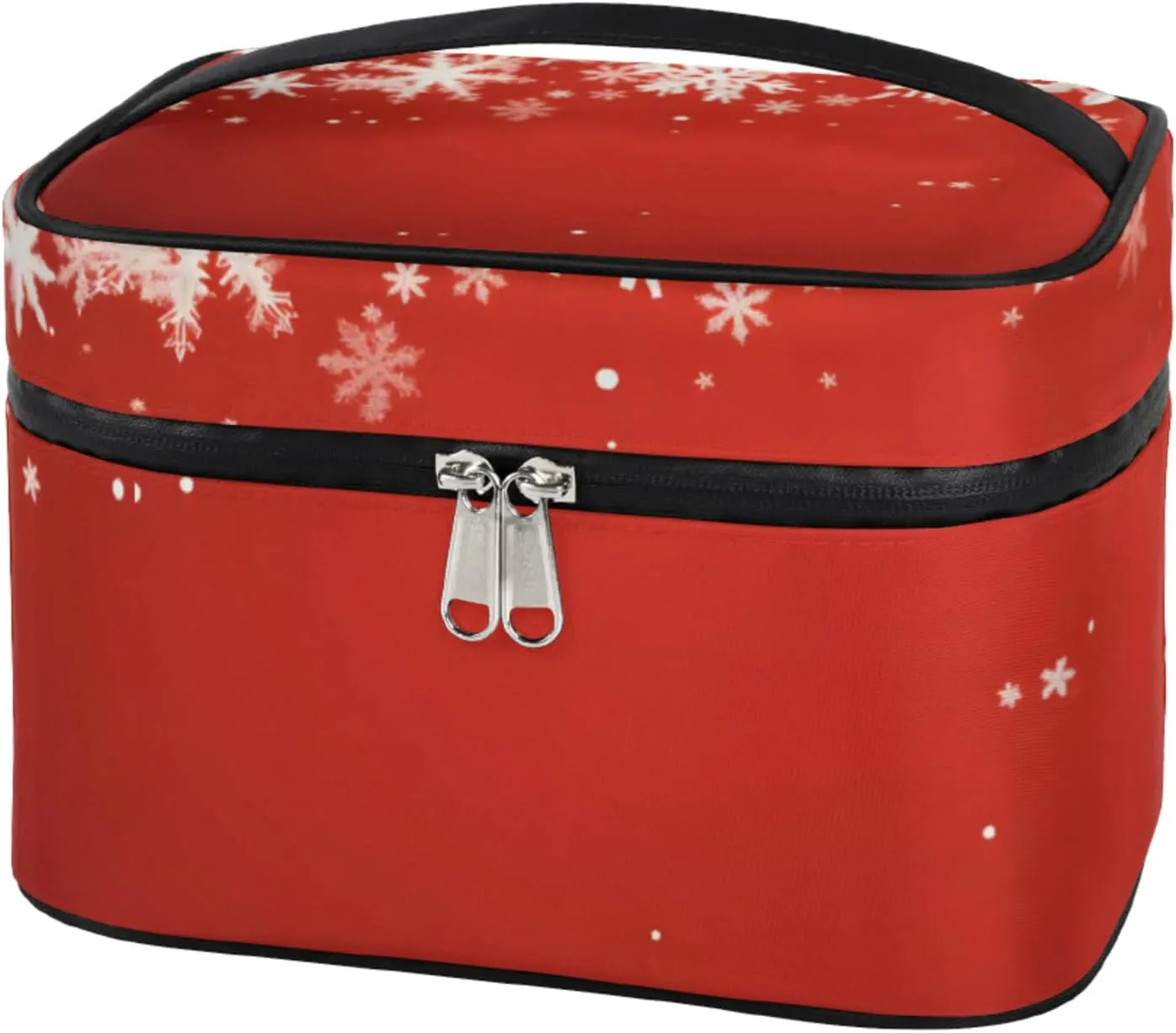 Xmas Snowflakes Makeup Bag Large Opening Cosmetic Bag Portable Makeup Case Organizer Toiletry Bags for Women Daily Traveling With Handle Grids Smooth Zipper Divider Makeup Pouch