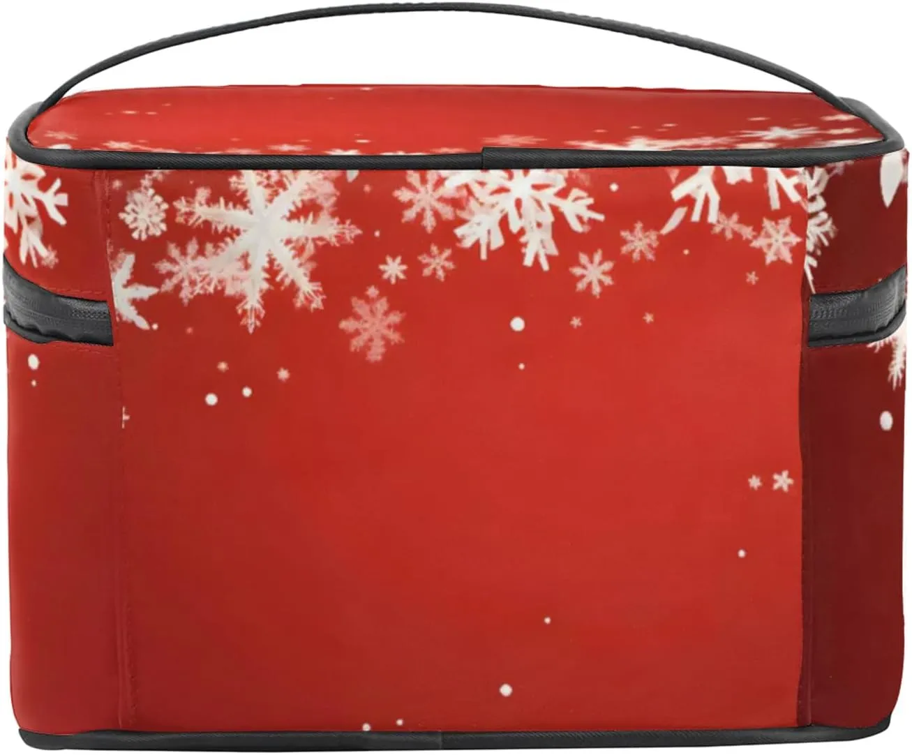 Xmas Snowflakes Makeup Bag Large Opening Cosmetic Bag Portable Makeup Case Organizer Toiletry Bags for Women Daily Traveling With Handle Grids Smooth Zipper Divider Makeup Pouch
