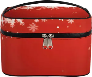 Xmas Snowflakes Makeup Bag Large Opening Cosmetic Bag Portable Makeup Case Organizer Toiletry Bags for Women Daily Traveling With Handle Grids Smooth Zipper Divider Makeup Pouch