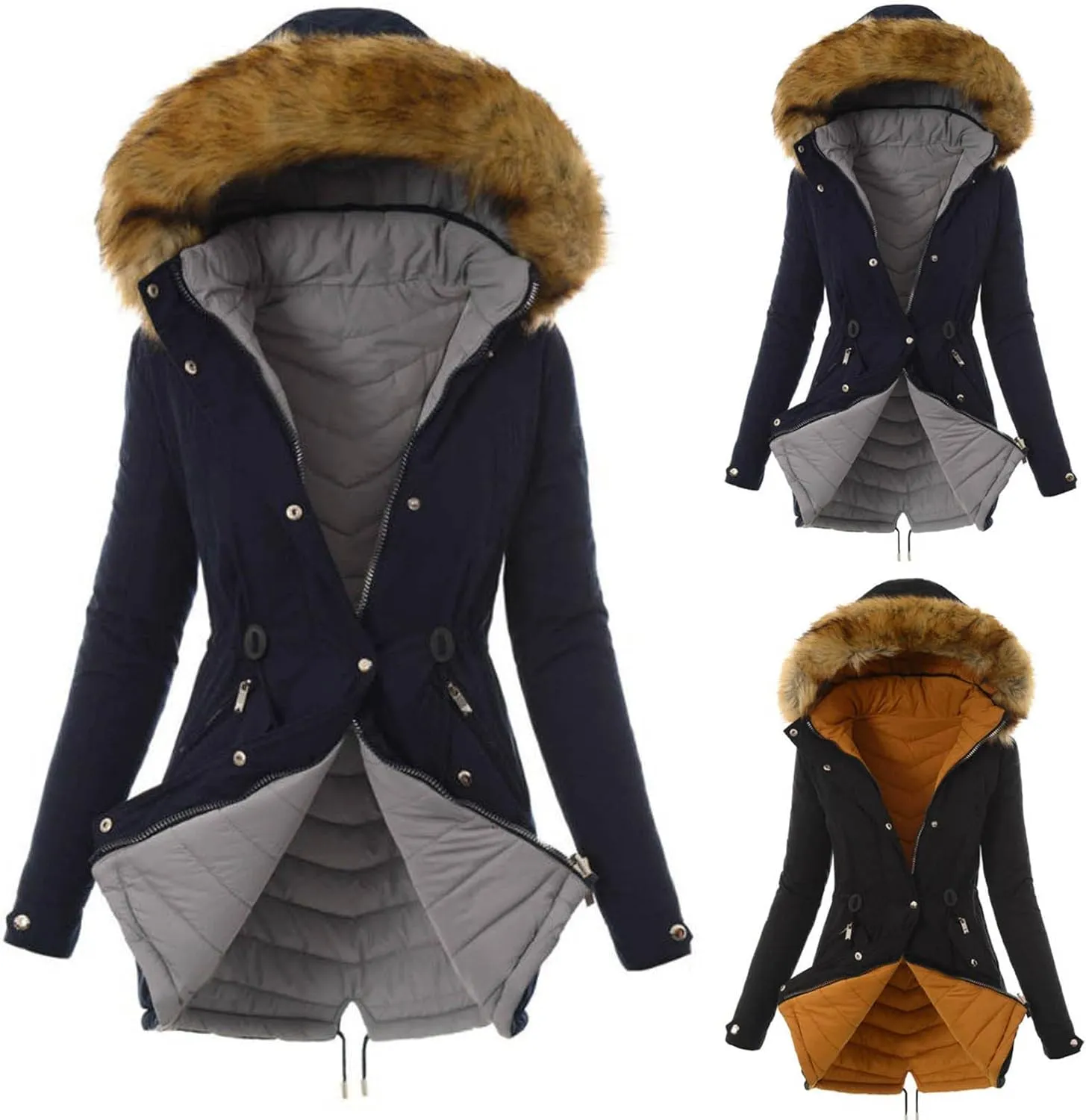 XUNRYAN Winter Coats for Women Warm Sherpa Fleece Jacket Weighted Parka Thick Ski Coat Slim Fit Mountain Windbreaker Outwear