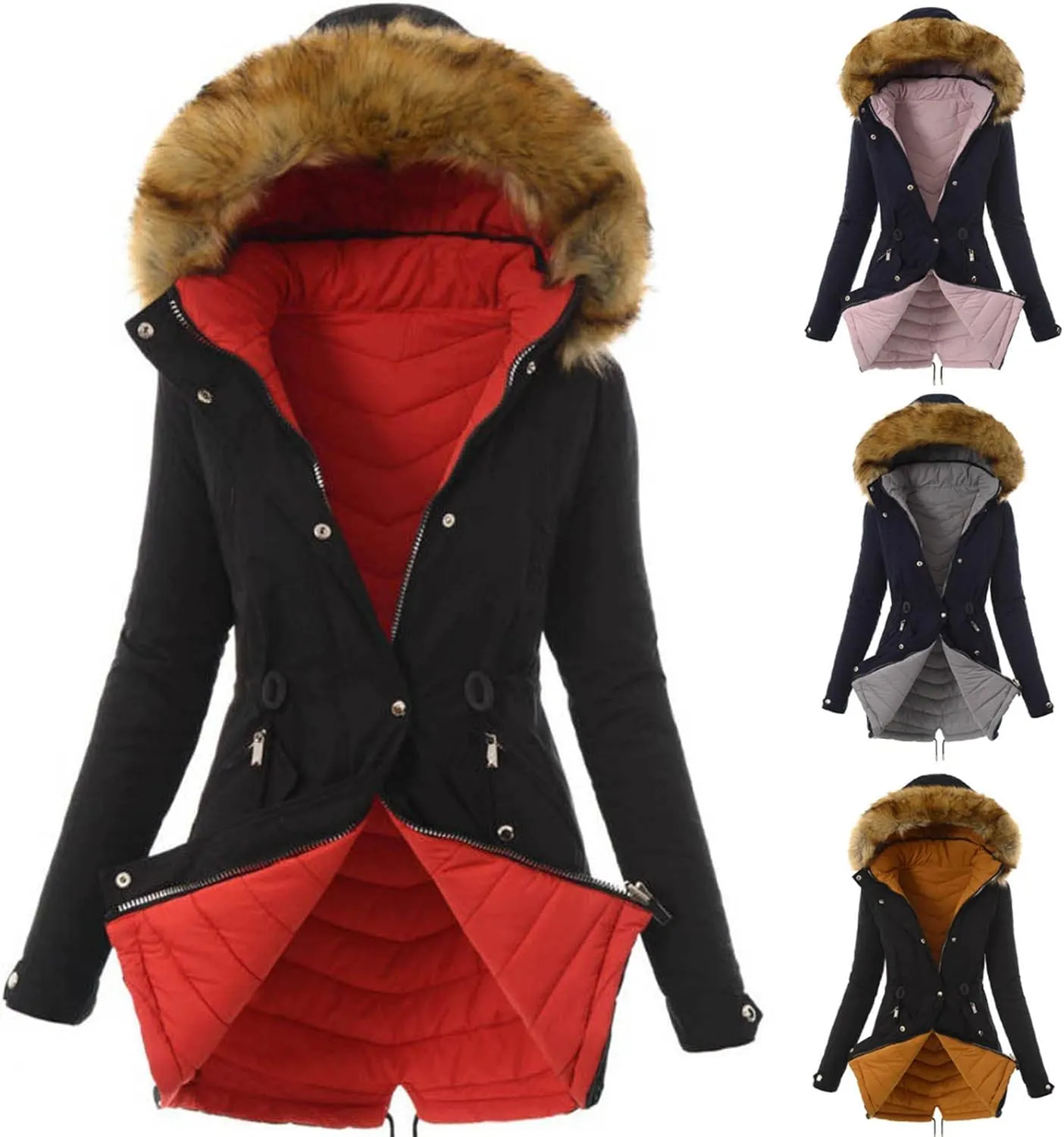 XUNRYAN Winter Coats for Women Warm Sherpa Fleece Jacket Weighted Parka Thick Ski Coat Slim Fit Mountain Windbreaker Outwear