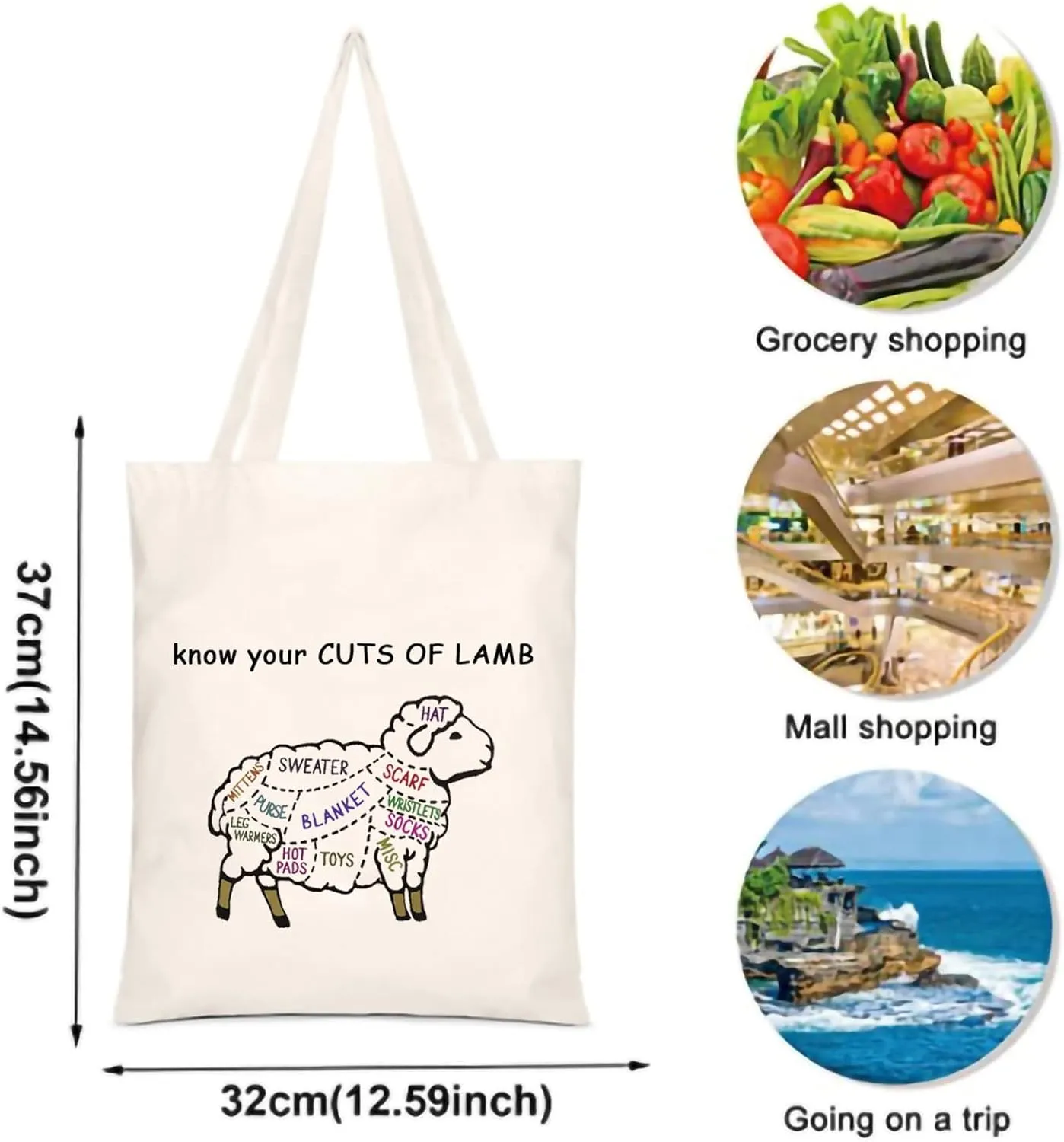 XYANFA Lamb Knitting Tote Bag - Gift for Knitter & Sheep Lover