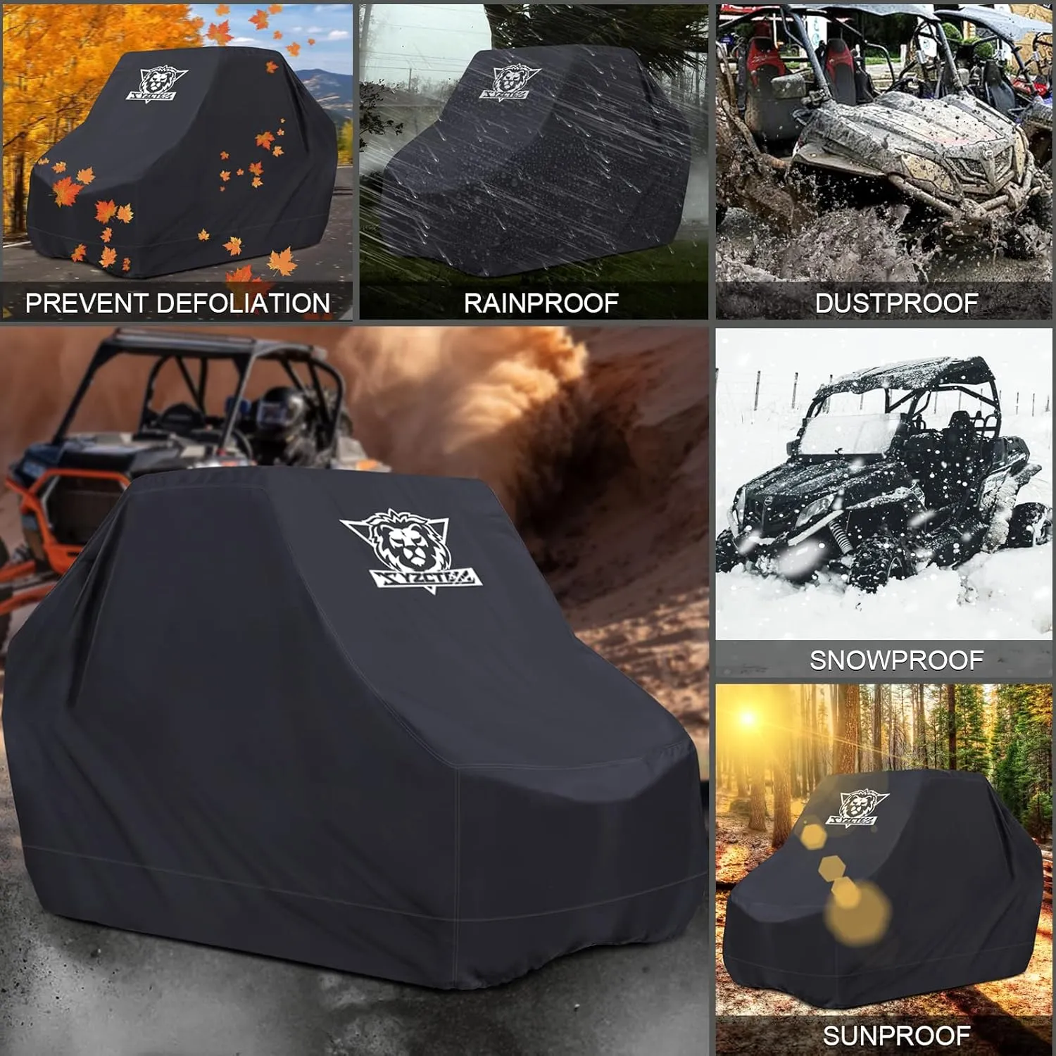 XYZCTEM UTV Cover with Heavy Duty Black Oxford Waterproof Material, 158.10" x 62.06" x 75.20" (402 158 191cm) Included Storage Bag. Protects UTV from Rain, Hail, Dust, Snow, and Sun (4-6 Seater)