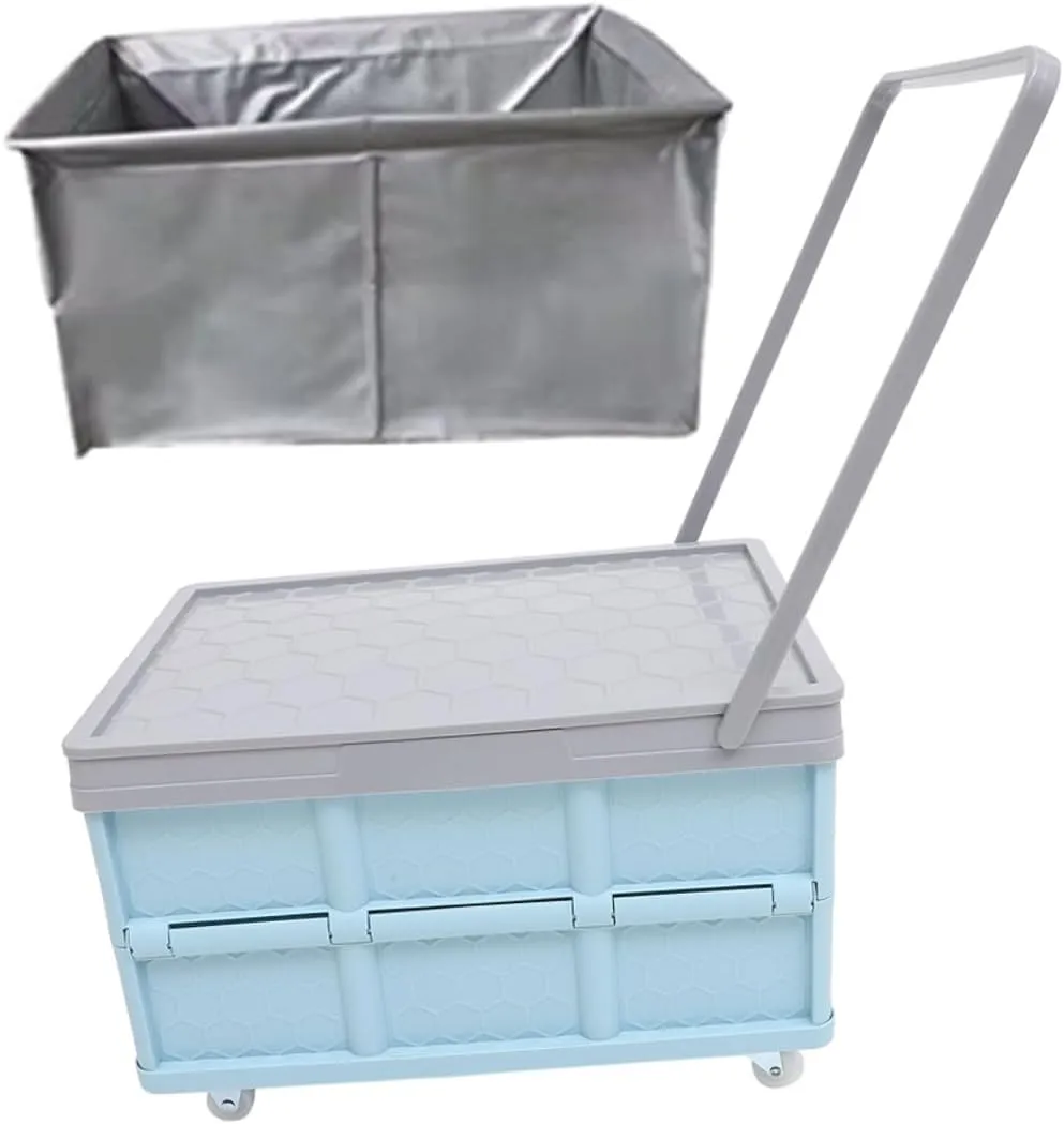 Yardwe Folding Utility Carts Collapsible Storage Bins Rolling Crate Blue for School and Home
