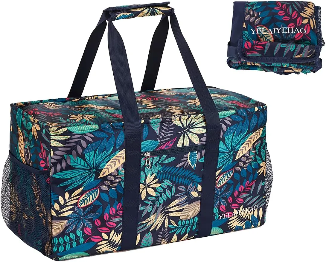 YELAIYEHAO Large Utility Tote Bag with lid, Foldable Collapsible Tote