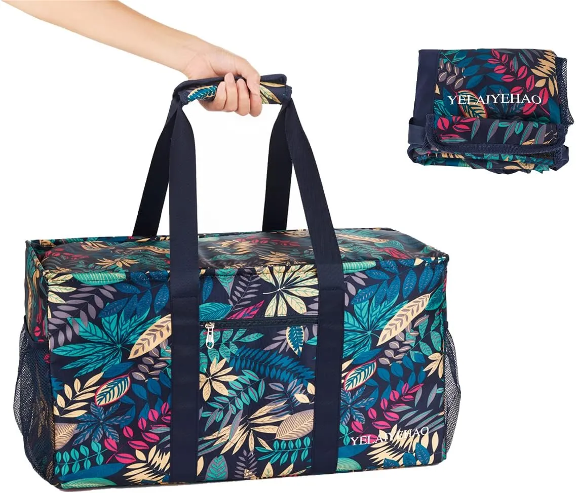YELAIYEHAO Large Utility Tote Bag with lid, Foldable Collapsible Tote