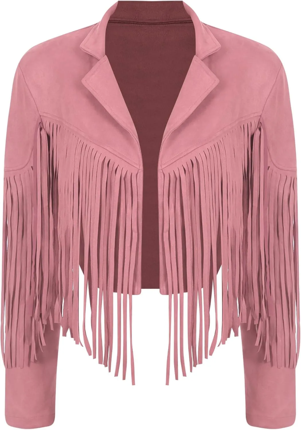 YiZYiF Women's Fringe Faux Suede Leather Jackets Fashion Cowgirl Tassel Motorcycle Cropped Coats
