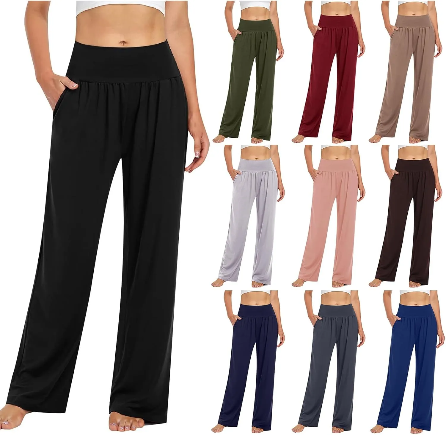 Yoga Pants Women Casual Elastic Waist Trousers Comfy Wide Leg Cozy Pants Lightweught Straight Leg Pant with Pockets