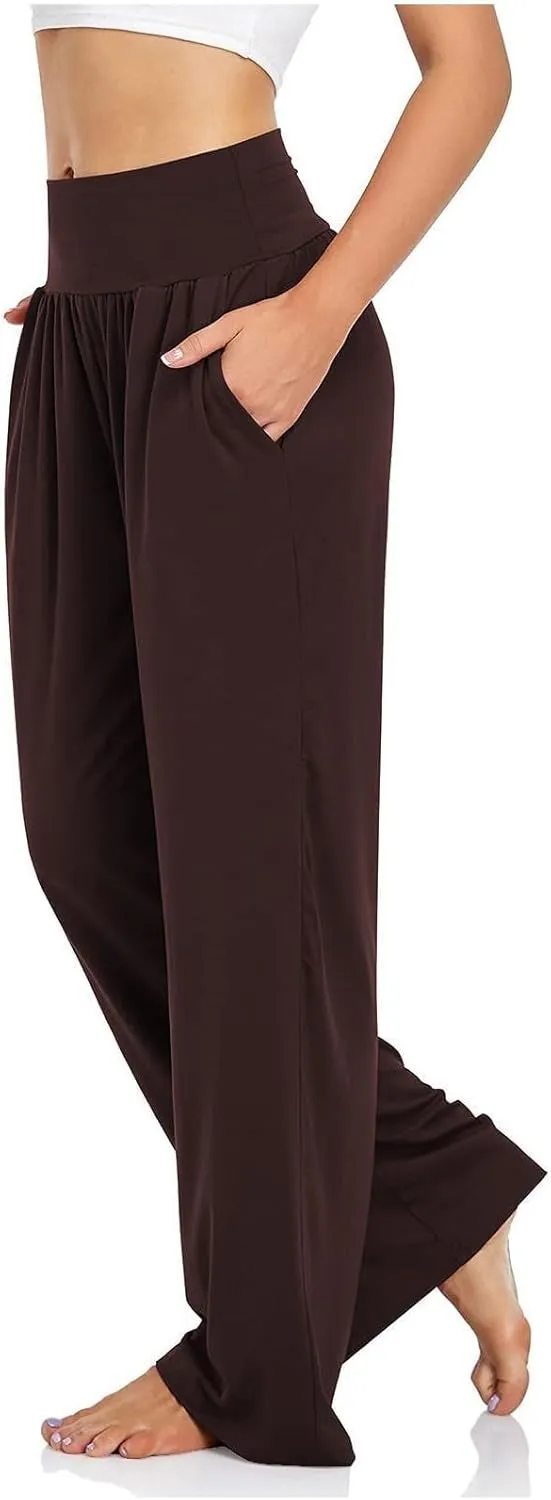 Yoga Pants Women Casual Elastic Waist Trousers Comfy Wide Leg Cozy Pants Lightweught Straight Leg Pant with Pockets