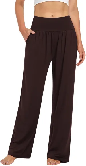 Yoga Pants Women Casual Elastic Waist Trousers Comfy Wide Leg Cozy Pants Lightweught Straight Leg Pant with Pockets
