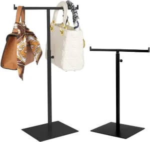 Yolispa Purse Display Stand, 2 Pcs T Shaped Adjustable Height Jewelry Towers, Stainless Steel Handbag Stand, Double Hook Purse Hanger Rack Stand, for Necklaces Organizer, Home, Store Boutique