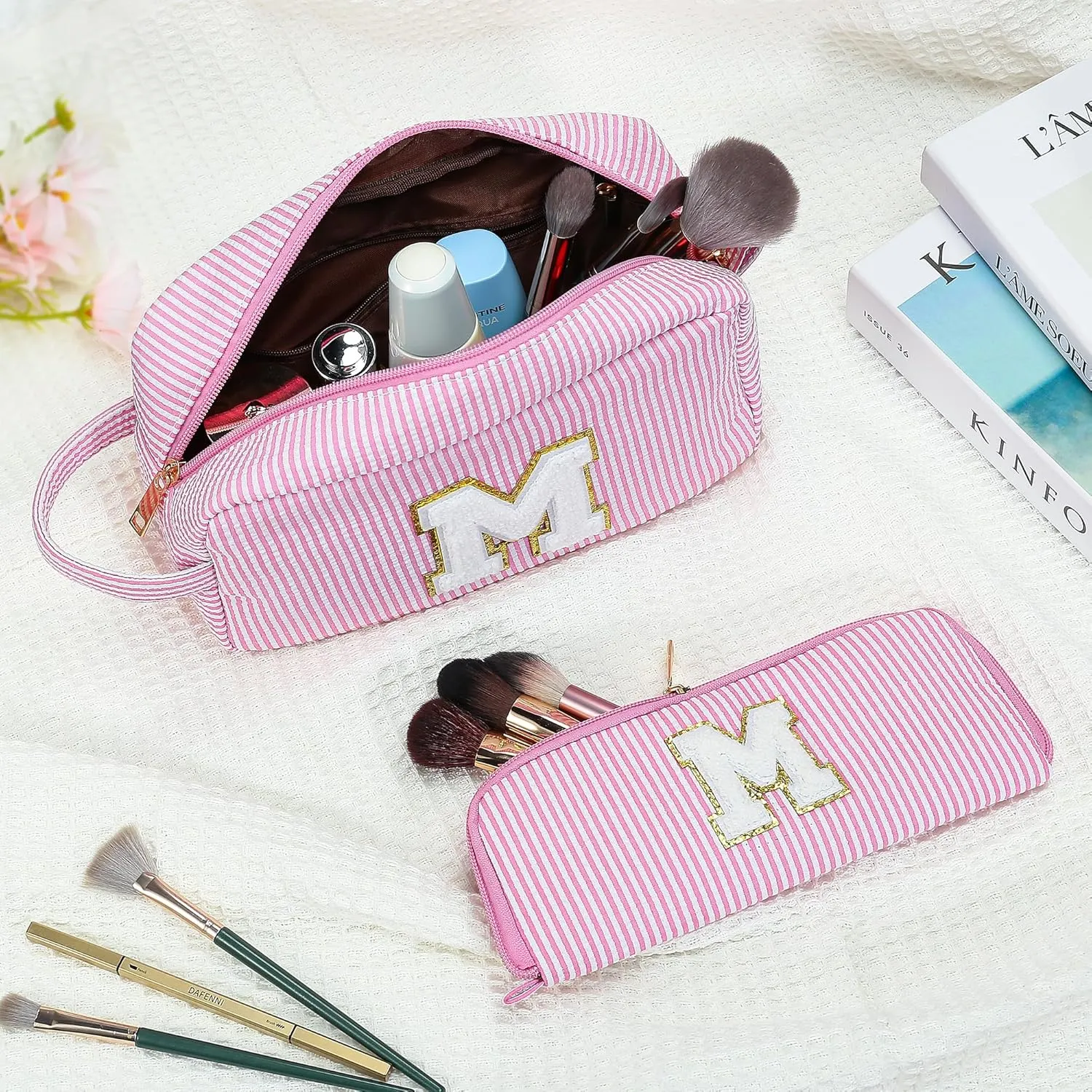 YOOLIFE Mothers Day Gifts for Women - Initial Makeup Bag, Birthday Gifts for Women Mom Sister Friend Daughter Teen Girls