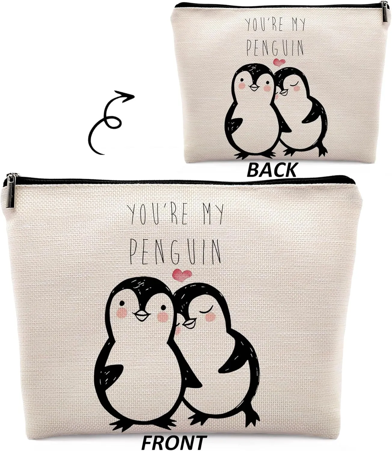 You are My Penguin Cosmetic Bag, Cute Southern Animal Makeup Bag Zipper Cosmetic Pouch Bag Travel Linen Makeup Organizer, Penguin Themed Wedding Gifts for Women Couple Girlfriend