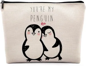 You are My Penguin Cosmetic Bag, Cute Southern Animal Makeup Bag Zipper Cosmetic Pouch Bag Travel Linen Makeup Organizer, Penguin Themed Wedding Gifts for Women Couple Girlfriend