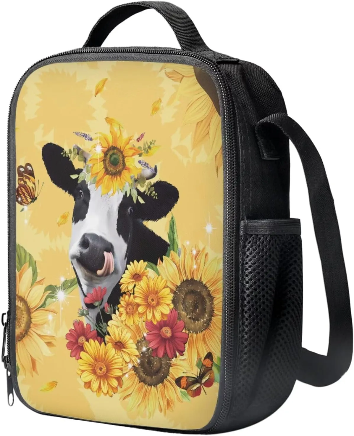 Ystardream 1St Grade Backpack for Girls Yellow Cow Girls Backpack And Lunch Box Set Kids Back Pack Purse for Kindergarten School Bookbag with Pencil Case Rucksack for Teens Child Back To School