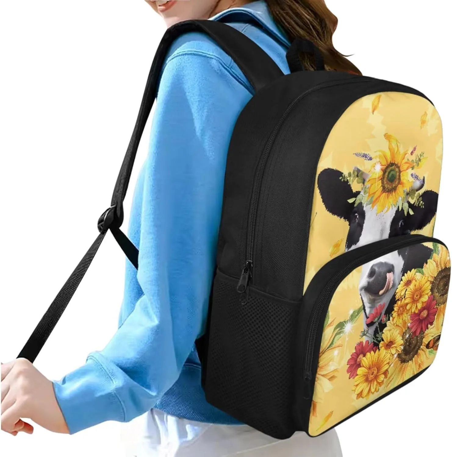 Ystardream 1St Grade Backpack for Girls Yellow Cow Girls Backpack And Lunch Box Set Kids Back Pack Purse for Kindergarten School Bookbag with Pencil Case Rucksack for Teens Child Back To School