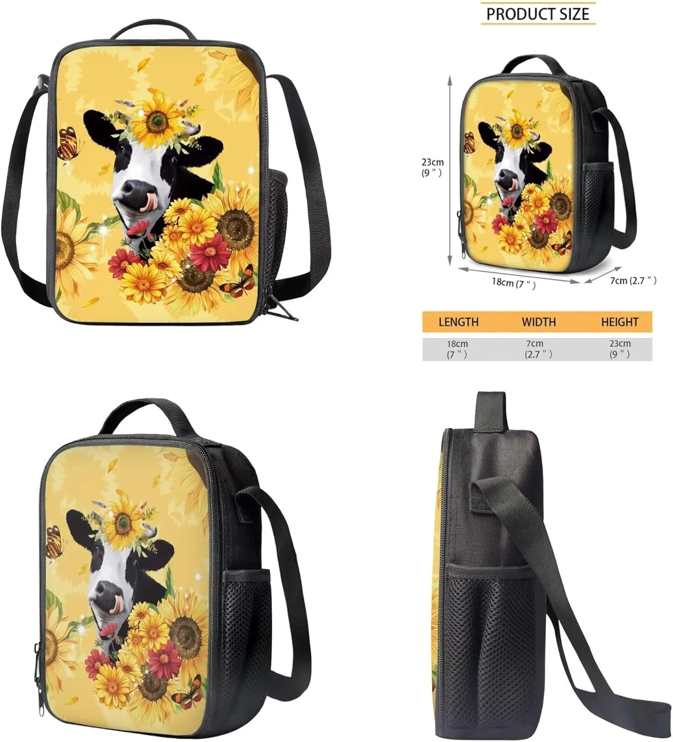 Ystardream 1St Grade Backpack for Girls Yellow Cow Girls Backpack And Lunch Box Set Kids Back Pack Purse for Kindergarten School Bookbag with Pencil Case Rucksack for Teens Child Back To School
