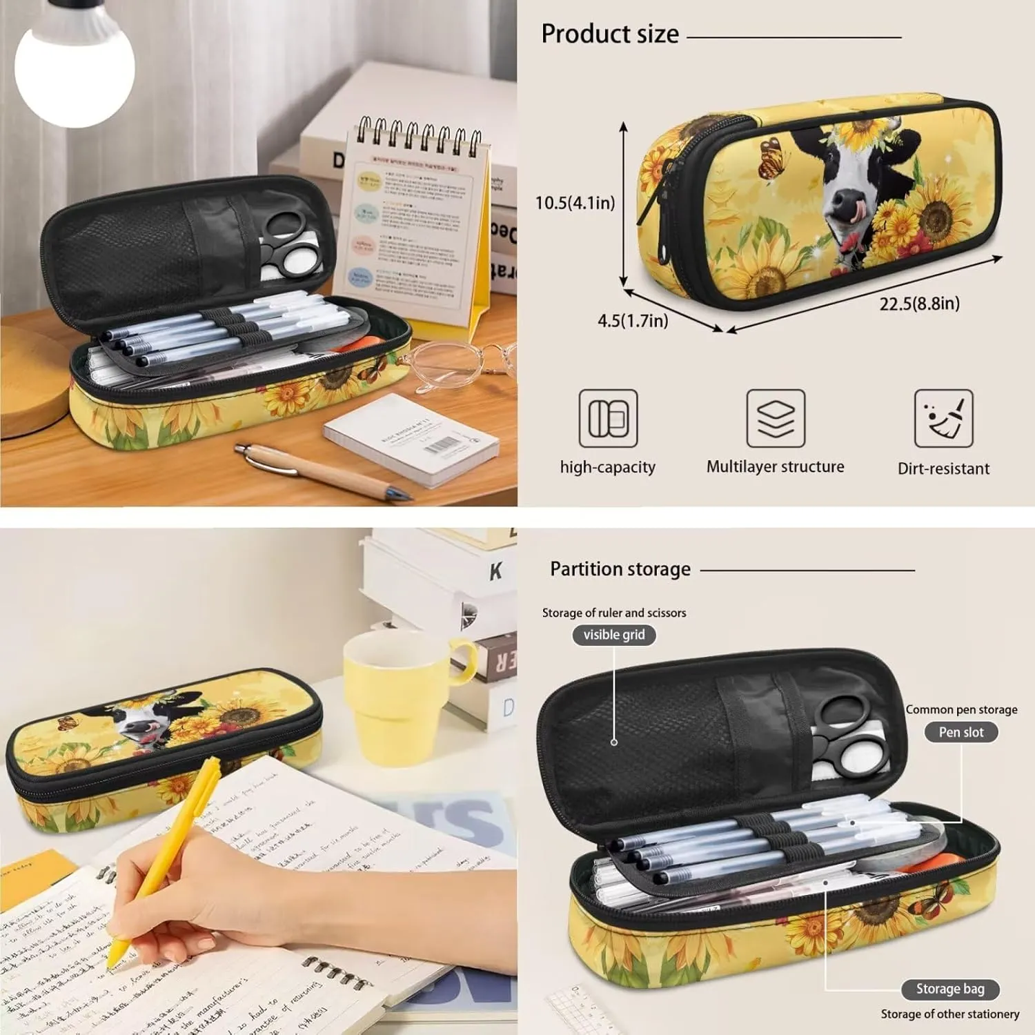 Ystardream 1St Grade Backpack for Girls Yellow Cow Girls Backpack And Lunch Box Set Kids Back Pack Purse for Kindergarten School Bookbag with Pencil Case Rucksack for Teens Child Back To School