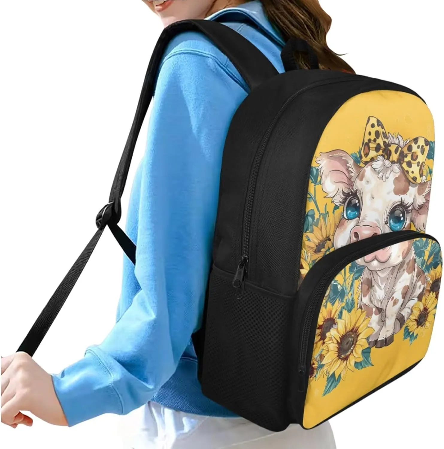 Ystardream 1St Grade Backpack Girls Cow Girls Backpack And Lunch Box Set Kids Backpack Purse for Yellow Elementary School Bookbag with Pencil Case Rucksack for Teens Child Back To School