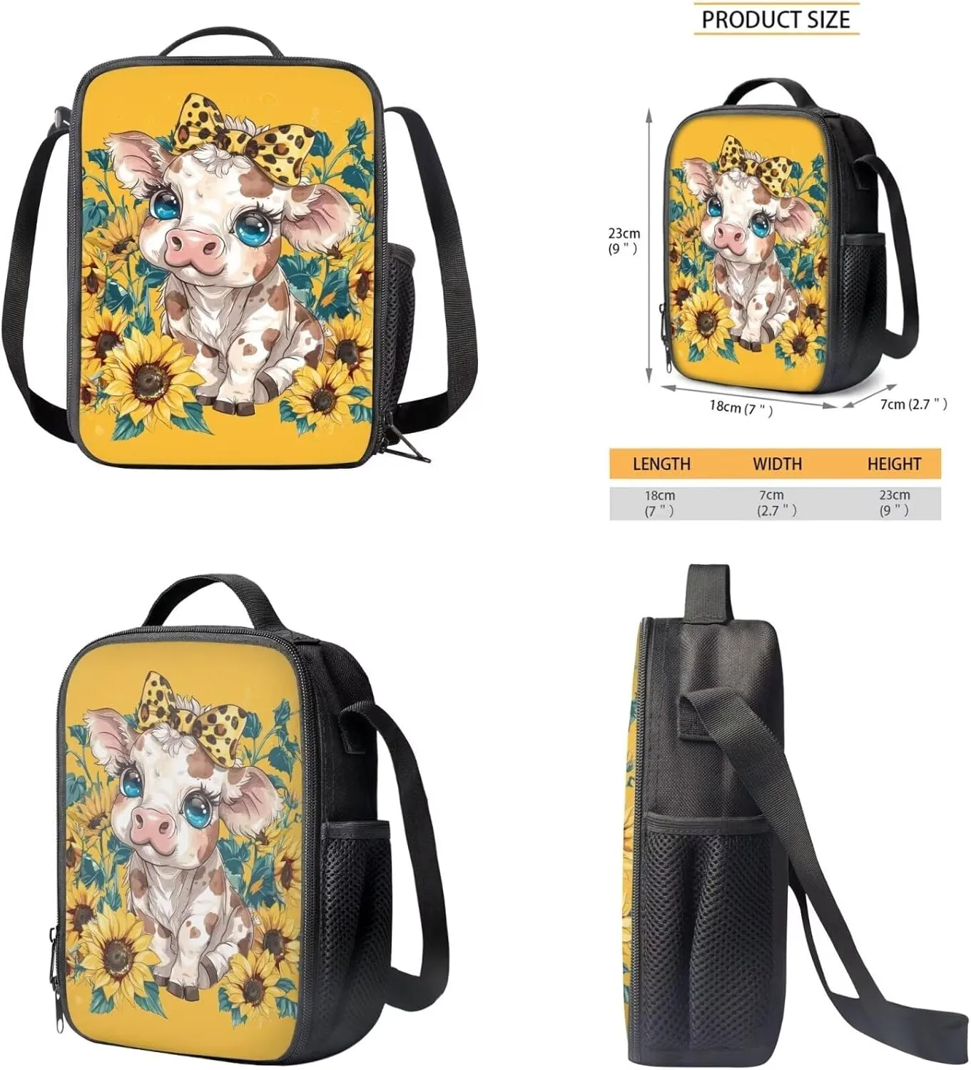 Ystardream 1St Grade Backpack Girls Cow Girls Backpack And Lunch Box Set Kids Backpack Purse for Yellow Elementary School Bookbag with Pencil Case Rucksack for Teens Child Back To School