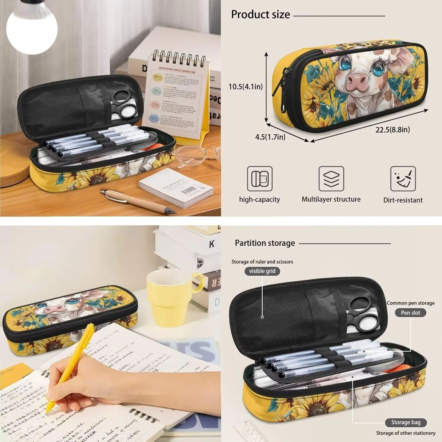 Ystardream 1St Grade Backpack Girls Cow Girls Backpack And Lunch Box Set Kids Backpack Purse for Yellow Elementary School Bookbag with Pencil Case Rucksack for Teens Child Back To School