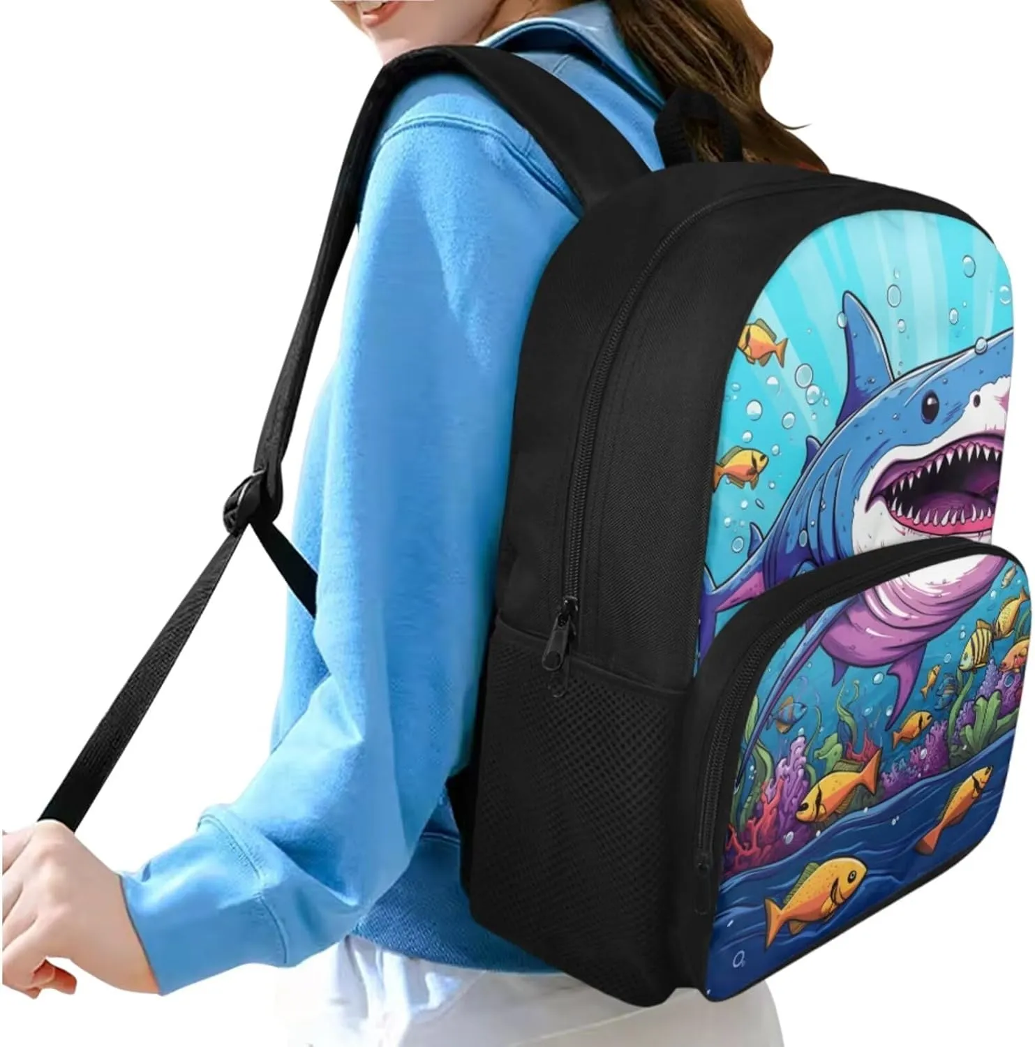 Ystardream Cartoon Shark Backpack for School Boys Bookbags for Kids 6-8 with Lunch Bag Pencil Box Portable Toddler Backpack for Girls 15inch Small Backpack for Girls for Kids Birthday Gifts